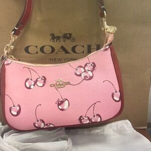 COACH Pink Cherry Print Mini Shoulder Bag